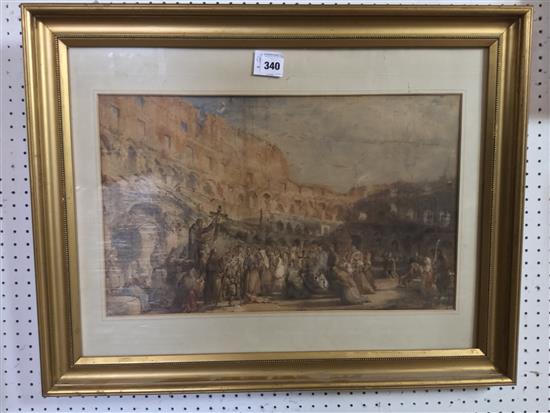 James Orrock (1829-1913) Pilgrims in the Colosseum, Rome, 12 x 20in.